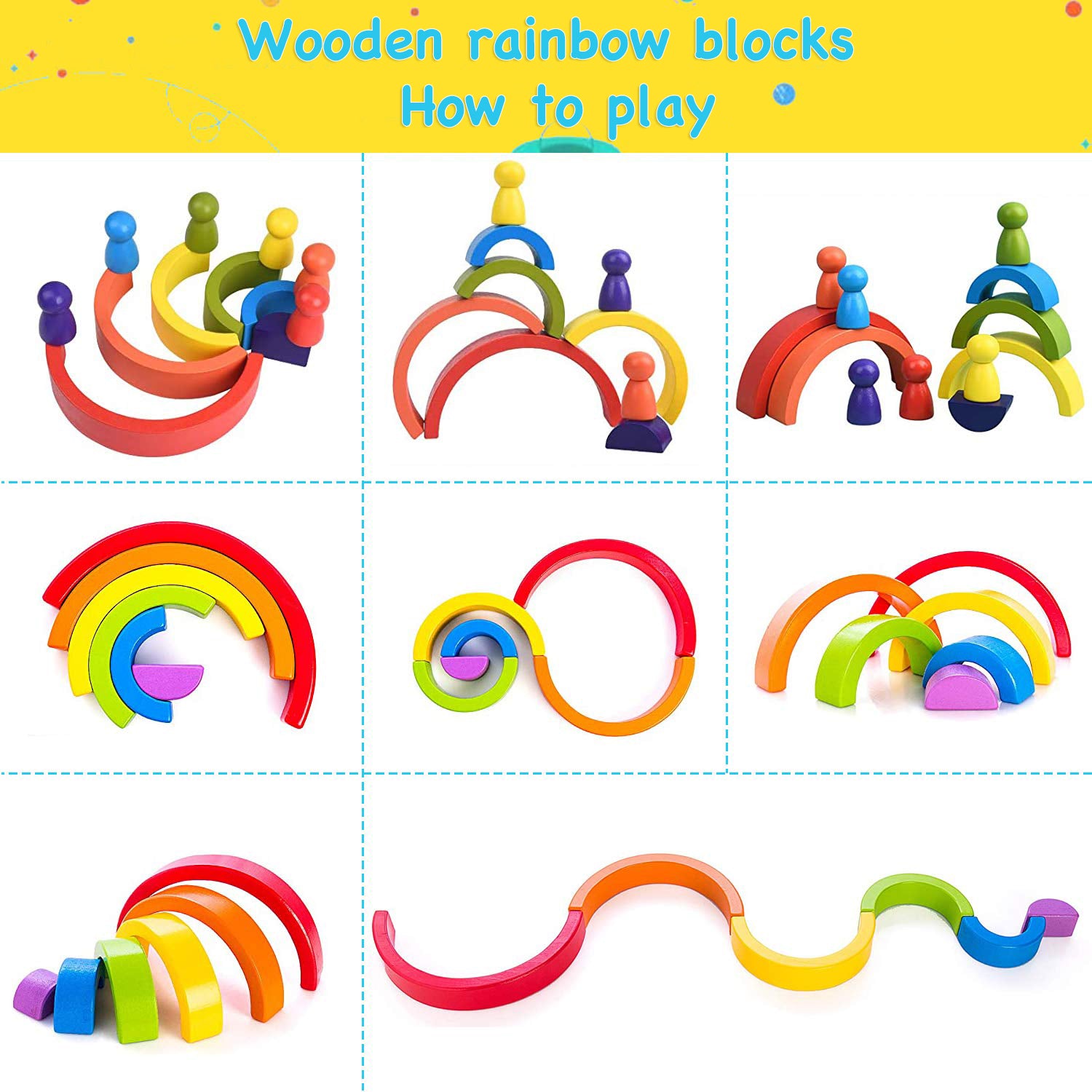 Wooden Rainbow Stacking Game Geometry Building Blocks Montessori Educational Toy P96146