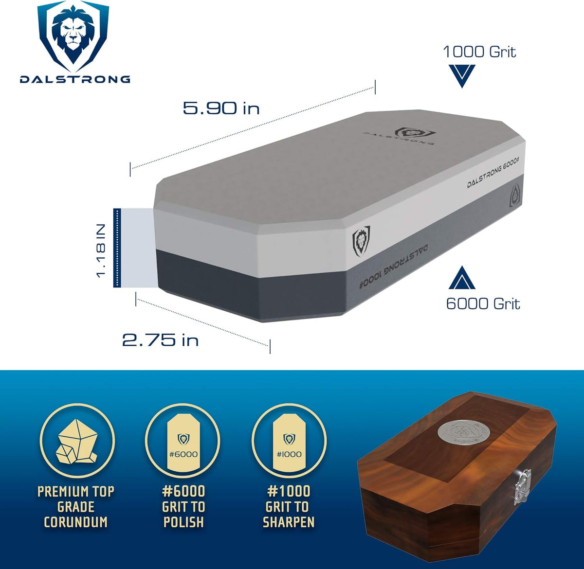Premium Portable Whetstone Set - #1000/#6000 Grit Combo Stone - Oak Storage & Carrying Box - Top-Grade Corundum P696