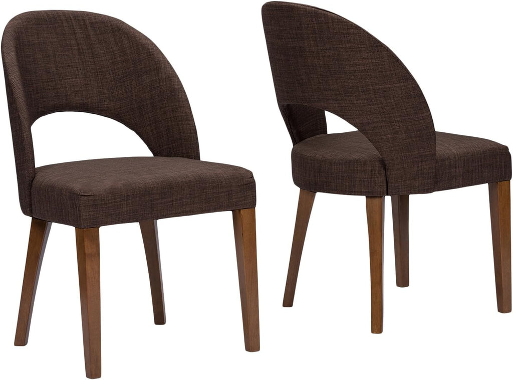 Mid-Century Style Dining Chair with Brown Fabric (Set of 2) W99826