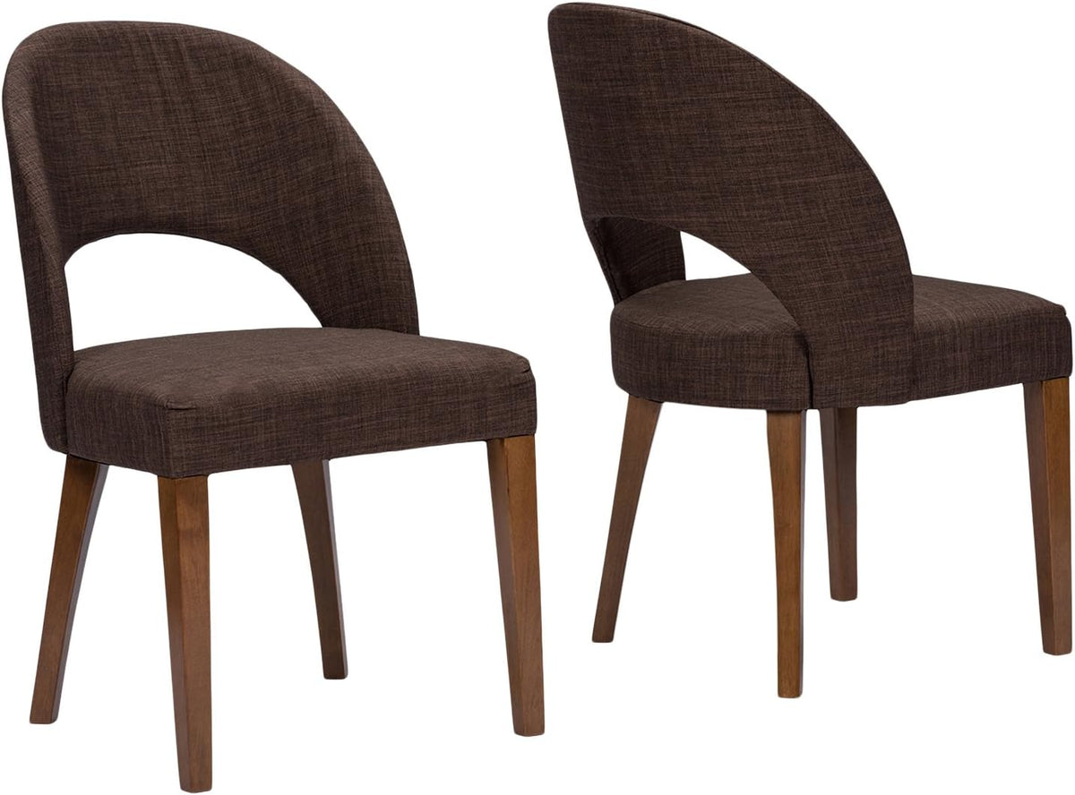 Mid-Century Style Dining Chair with Brown Fabric (Set of 2) W99826
