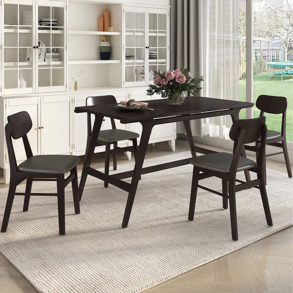 5-Piece Dining Table Set with 4 Faux Leather Dining Chairs S688086