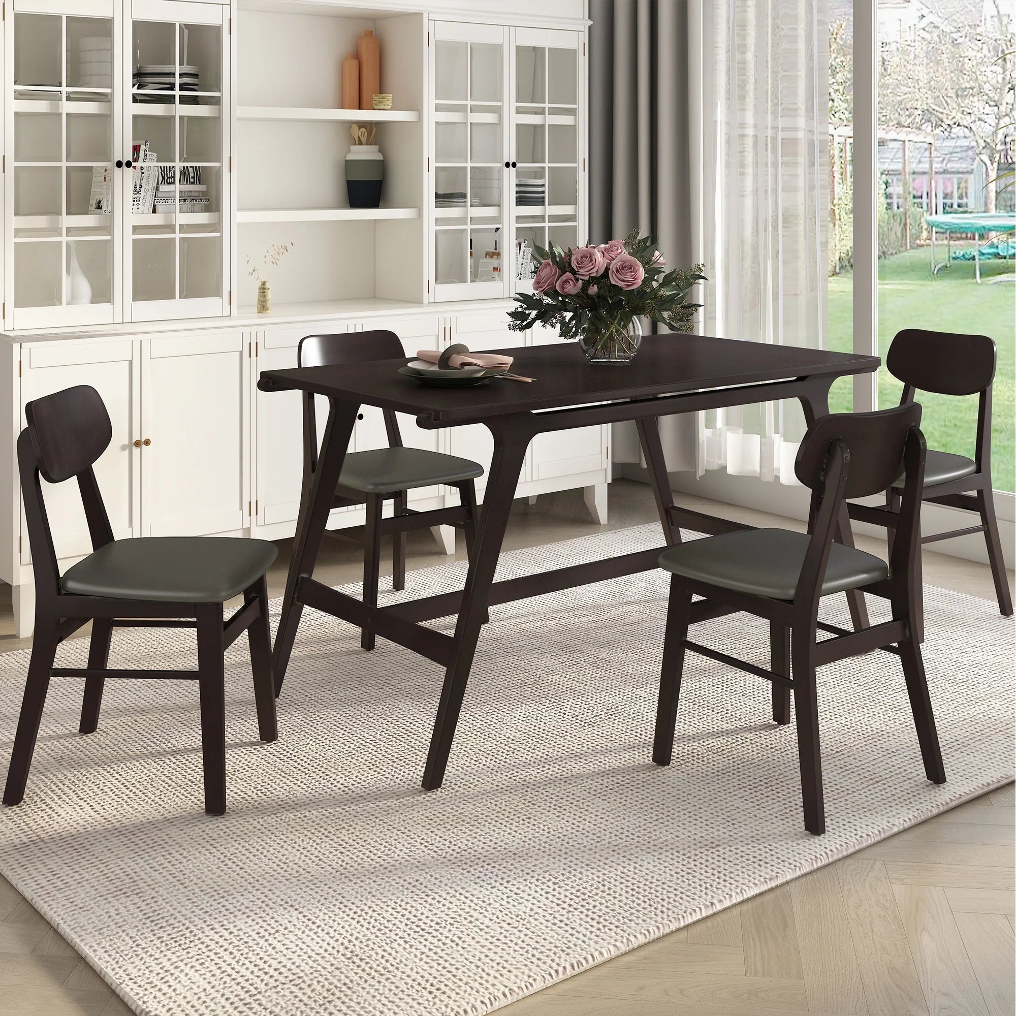 5-Piece Dining Table Set with 4 Faux Leather Dining Chairs S688086