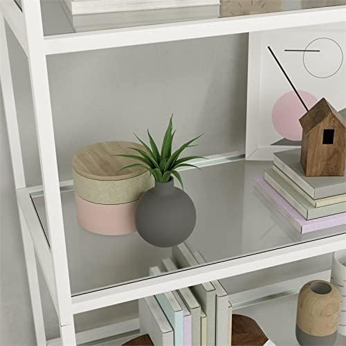 5 Shelf Metal Framed Glass Bookcase in Flat White P303