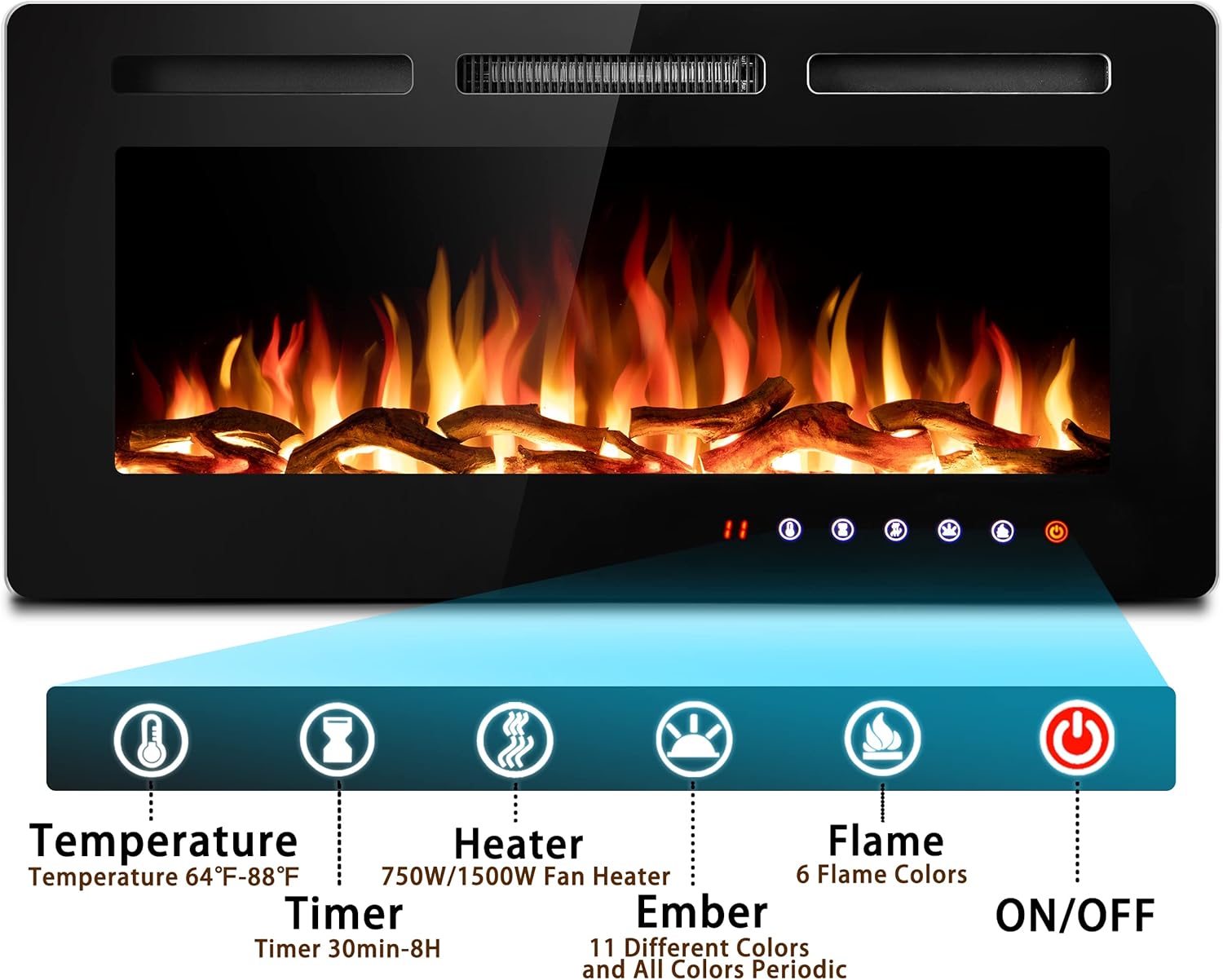 36 Inch Electric Fireplace Insert with Remote Control K3266