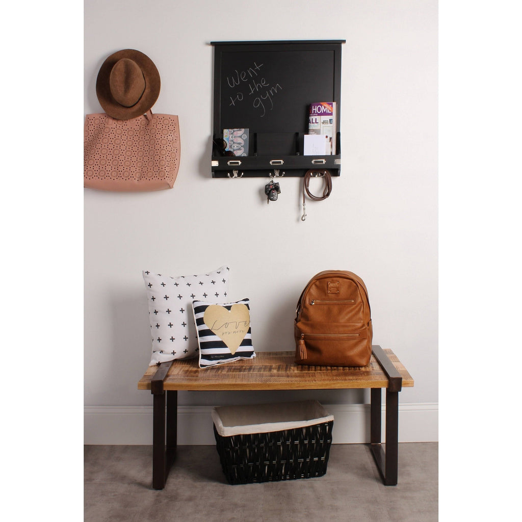 Decorative Rustic Wood Home Organizer with Chalkboard, Pockets, and Key Hooks R686