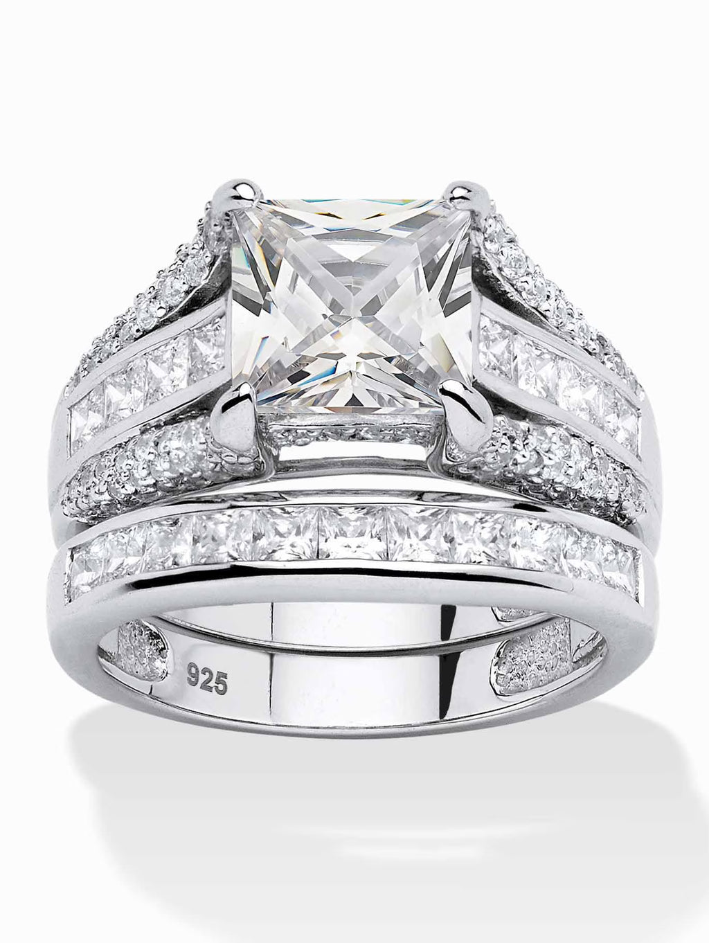 Platinum-plated Sterling Silver 2-Piece Bridal Ring Set with Cubic Zirconia A295260