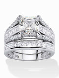 Platinum-plated Sterling Silver 2-Piece Bridal Ring Set with Cubic Zirconia A295260