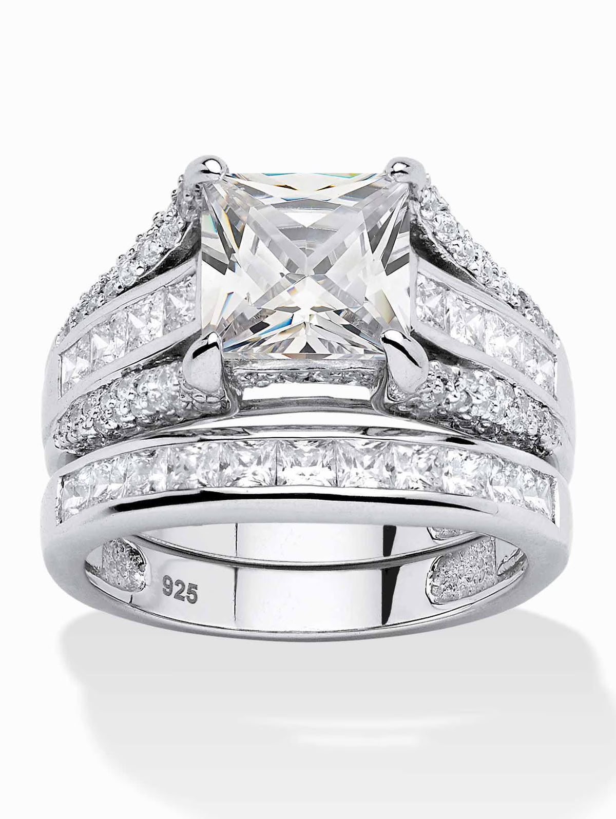 Platinum-plated Sterling Silver 2-Piece Bridal Ring Set with Cubic Zirconia A295260