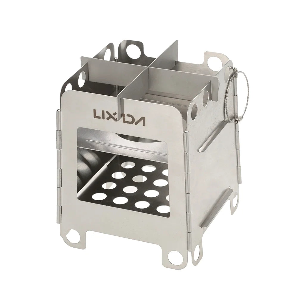 Portable Stainless Steel Folding Wood Pocket Camping Cooking Stove Q234