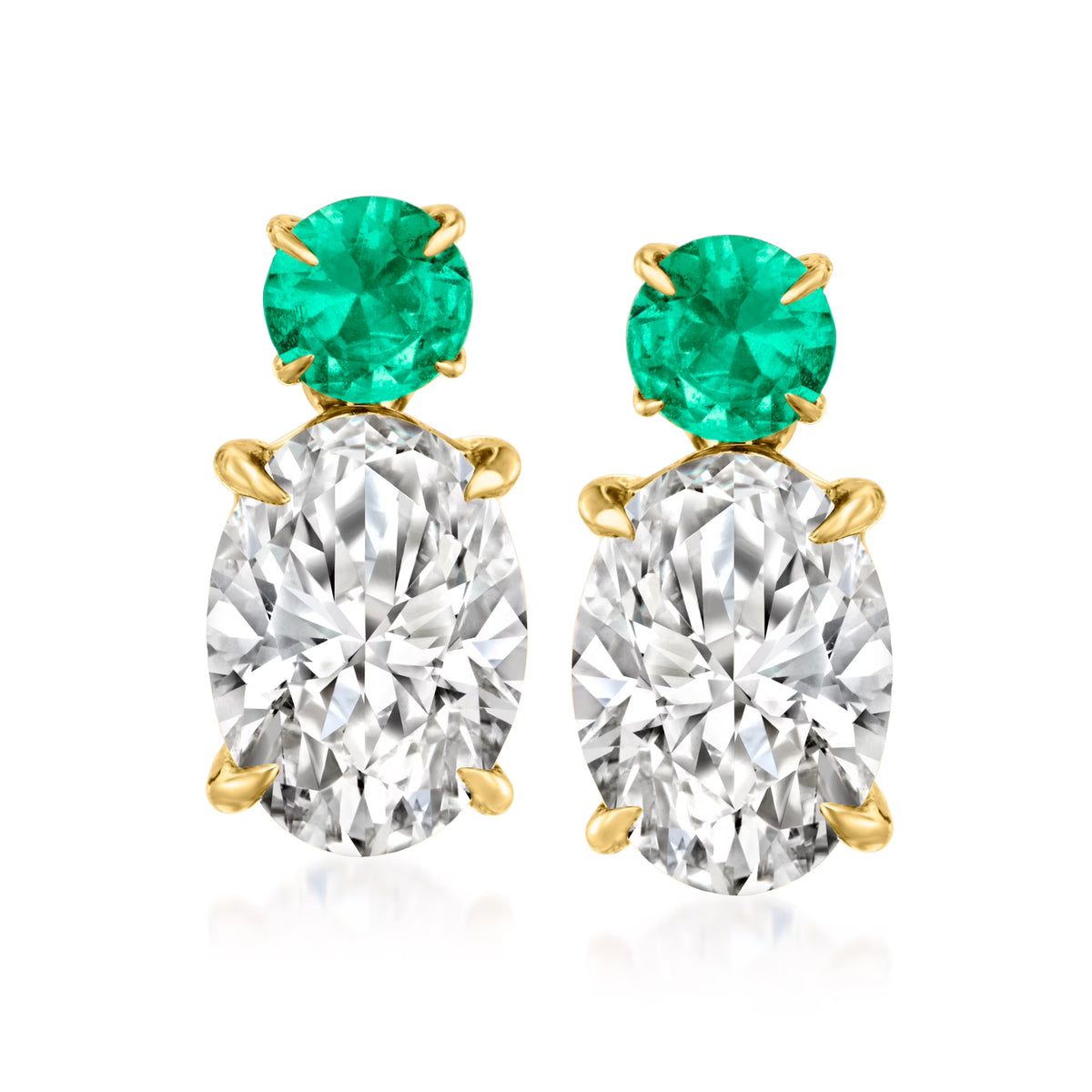 1.00 ct. t.w. Lab-Grown Diamond Drop Earrings with .10 ct. t.w. Emeralds in 14kt Yellow Gold L39725