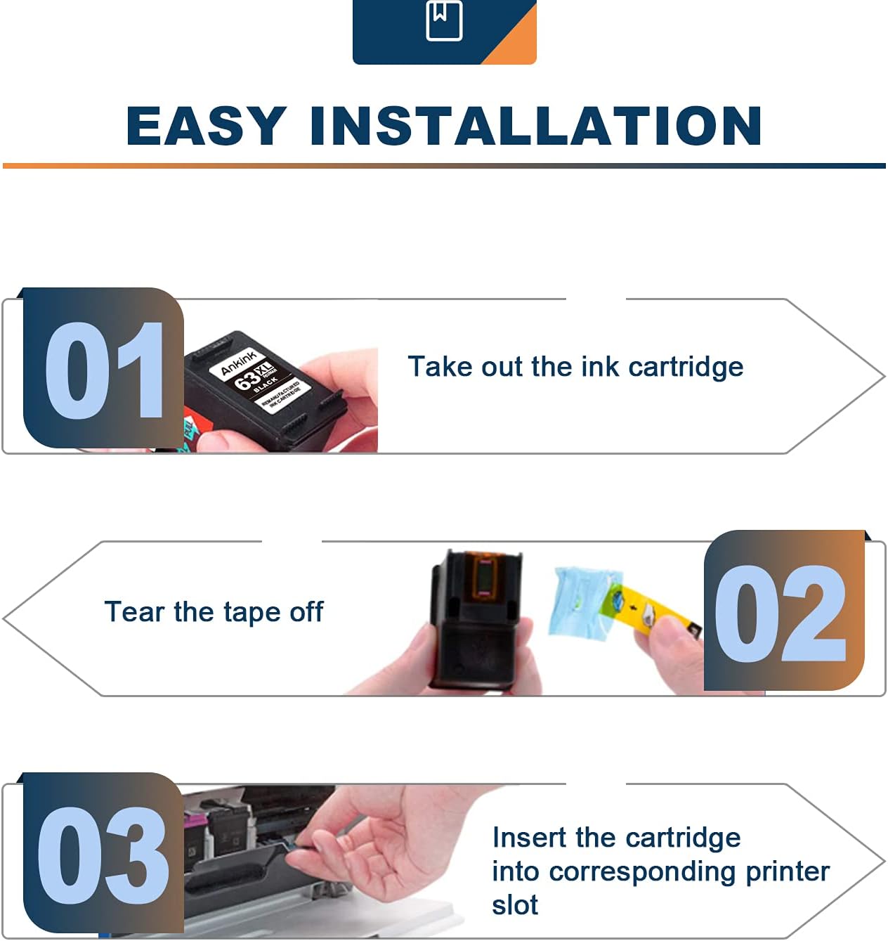 Black Ink Cartridges 2 Pack for HP 63 XL Printer C221