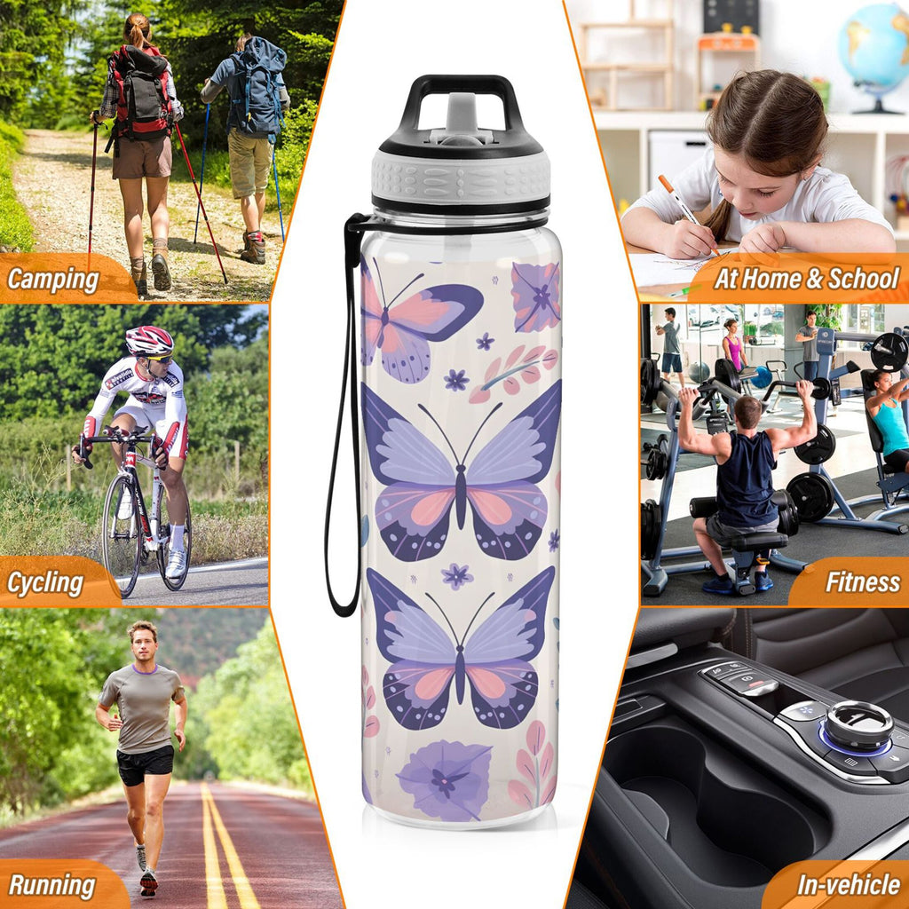 Purple 32oz Tritan Water Bottle with Straw Leakproof BPA Free Clear J640711