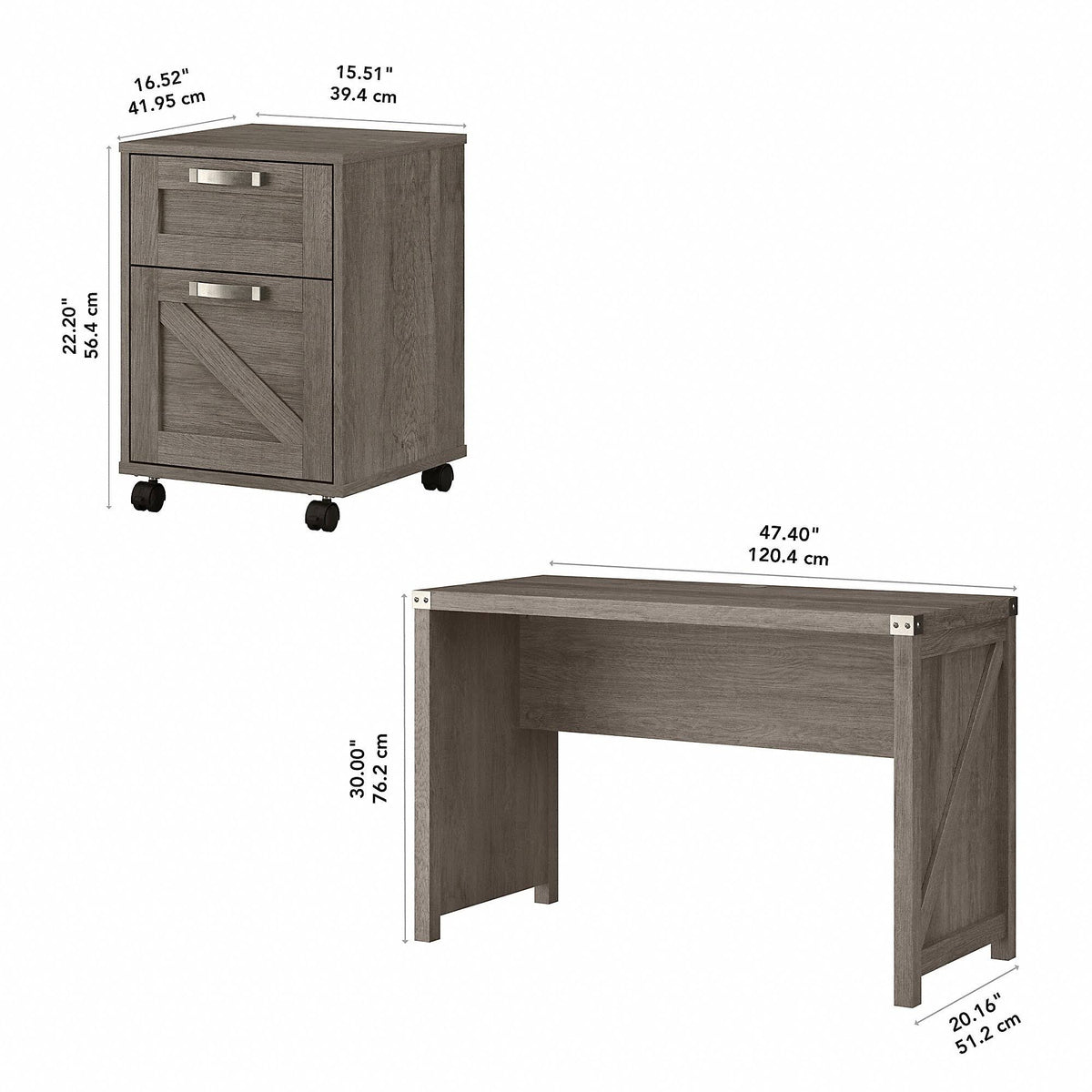 Farmhouse Writing Desk with 2 Drawer Mobile File Cabinet - Restored Gray K31920