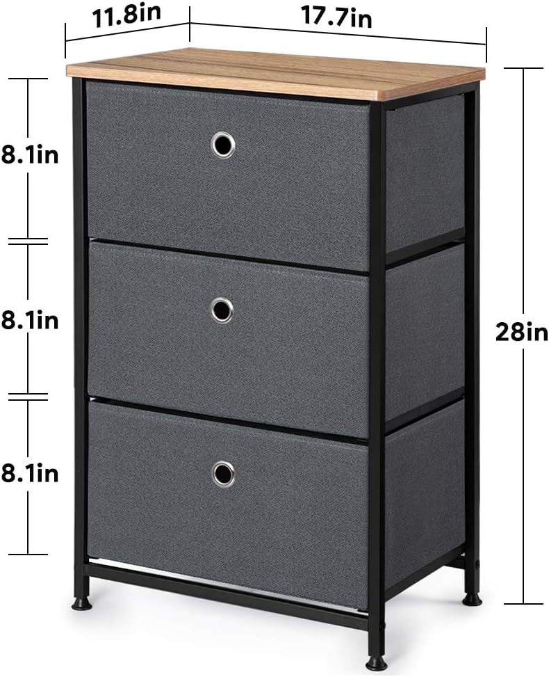 28" Vertical Dresser with 3 Drawers Fabric Nightstand with Steel Frame and Wood Top C6912
