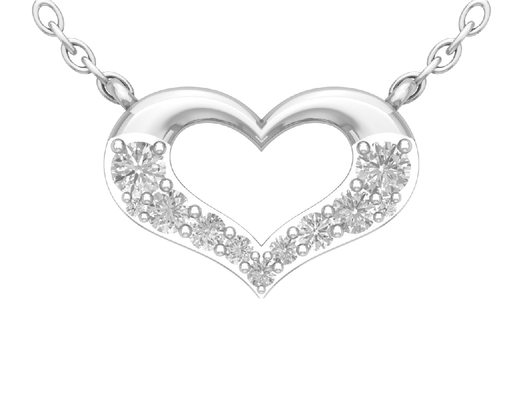 14K White Gold Diamond Heart Pendant Necklace with Sterling Silver Chain, 18" F5346