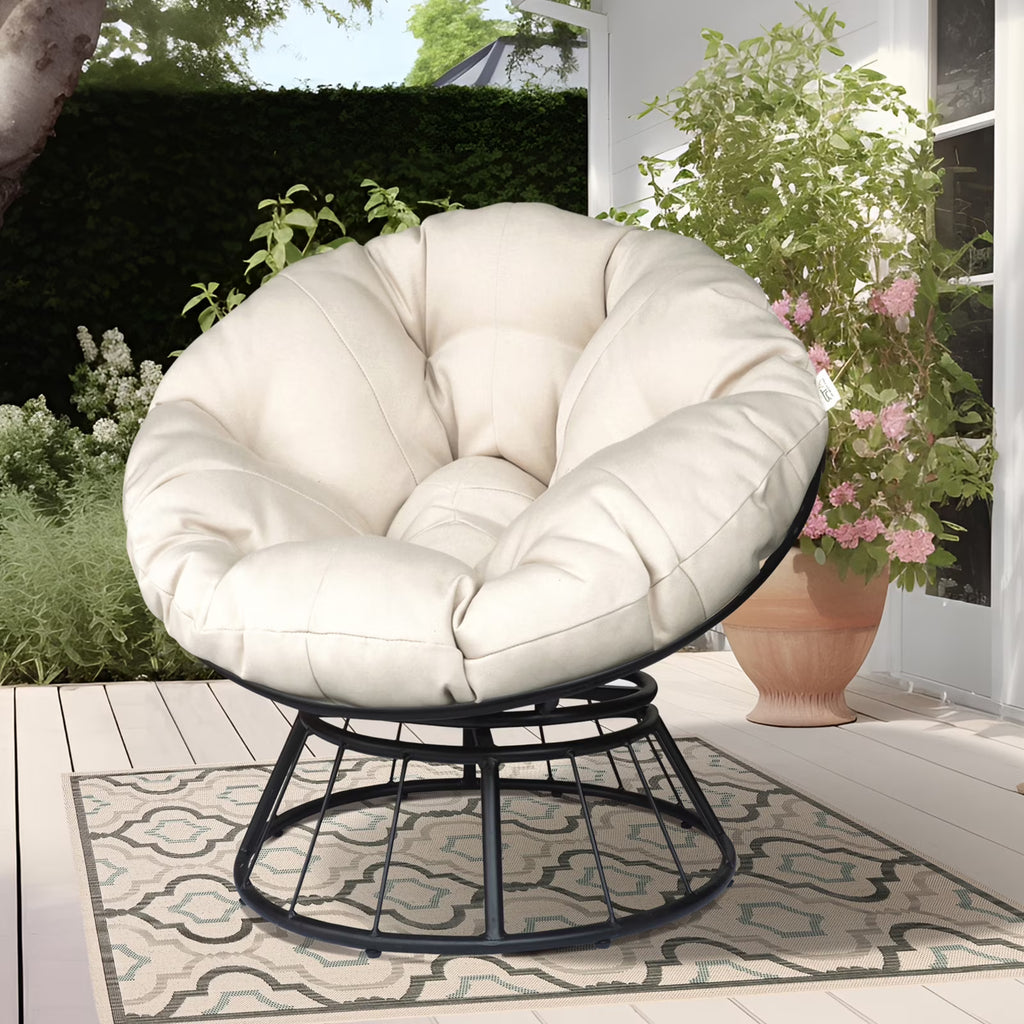 Beige 360-Degree Swivel Papasan Chair with Cushion L2195