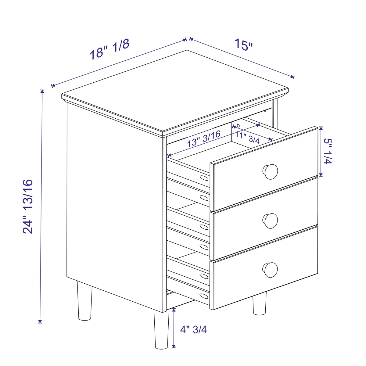 Walnut 3-Drawer Nightstand L8893