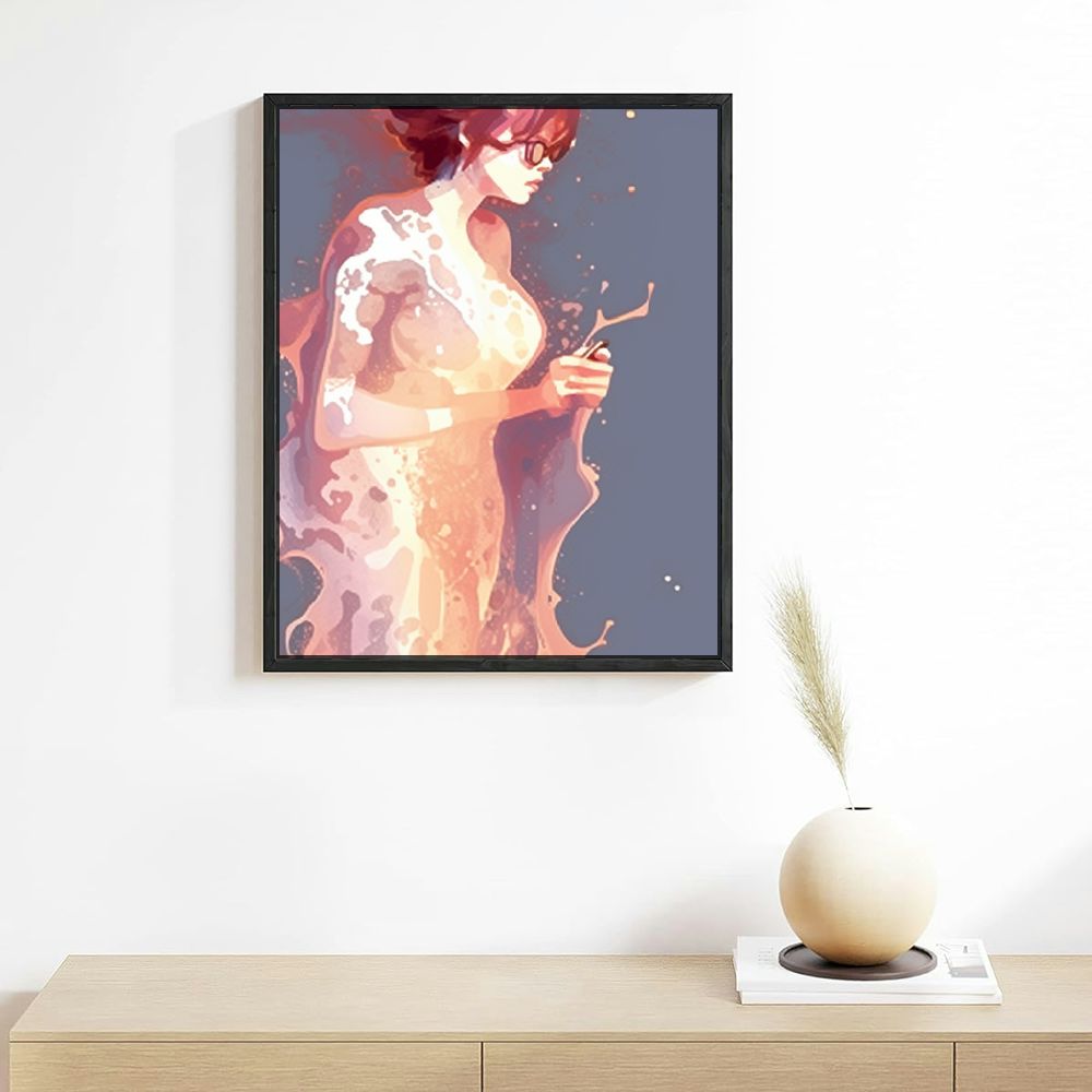 Pink Canvas Large Wall Art Abstract Geometric Gold Framed Painting H1284