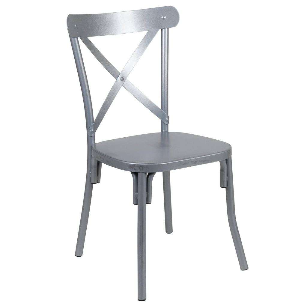 Rustic Distressed Metal Cross Back Chair (Red) B258007