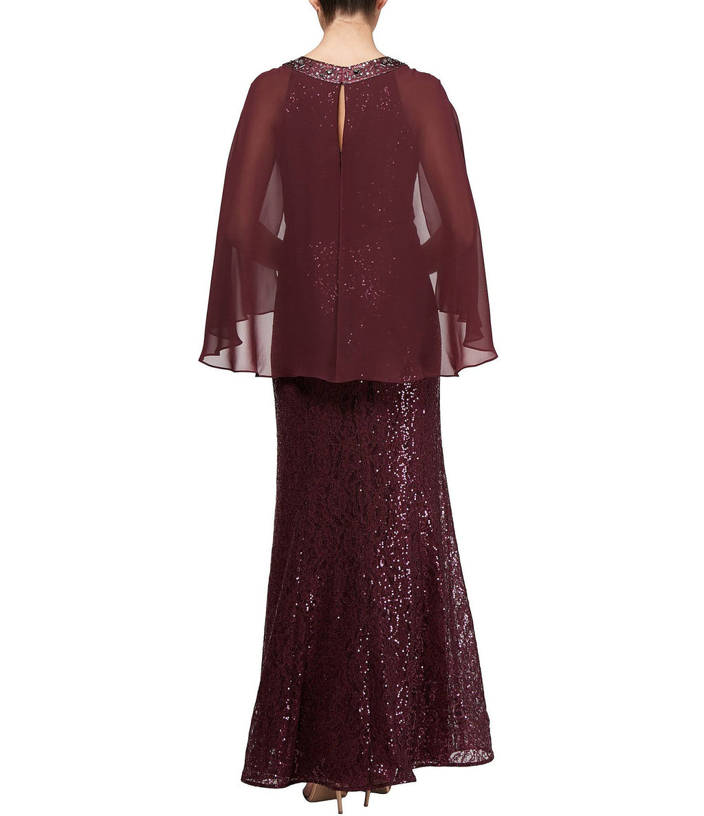 Sequined Cape Gown L396