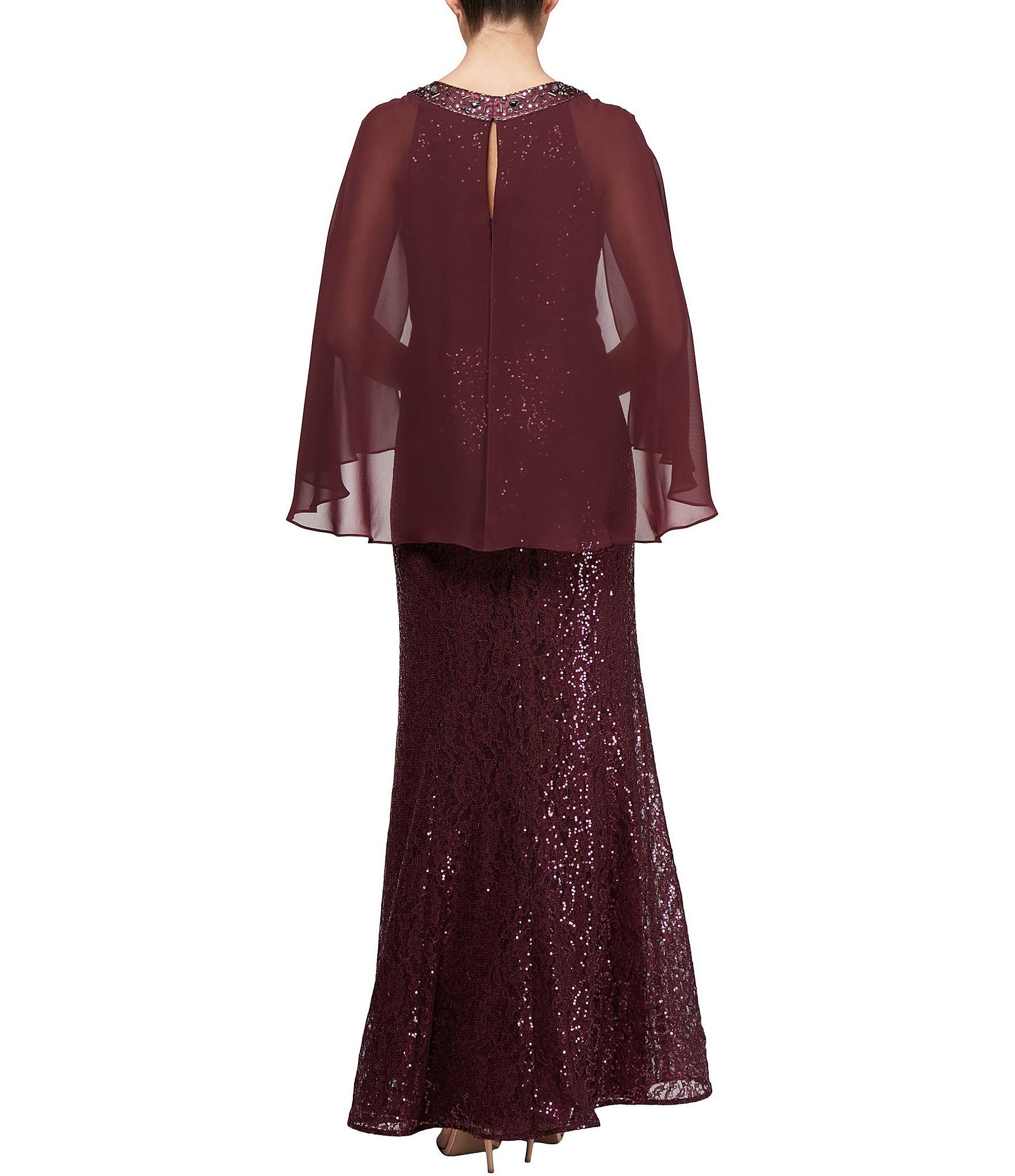 Sequined Cape Gown L396