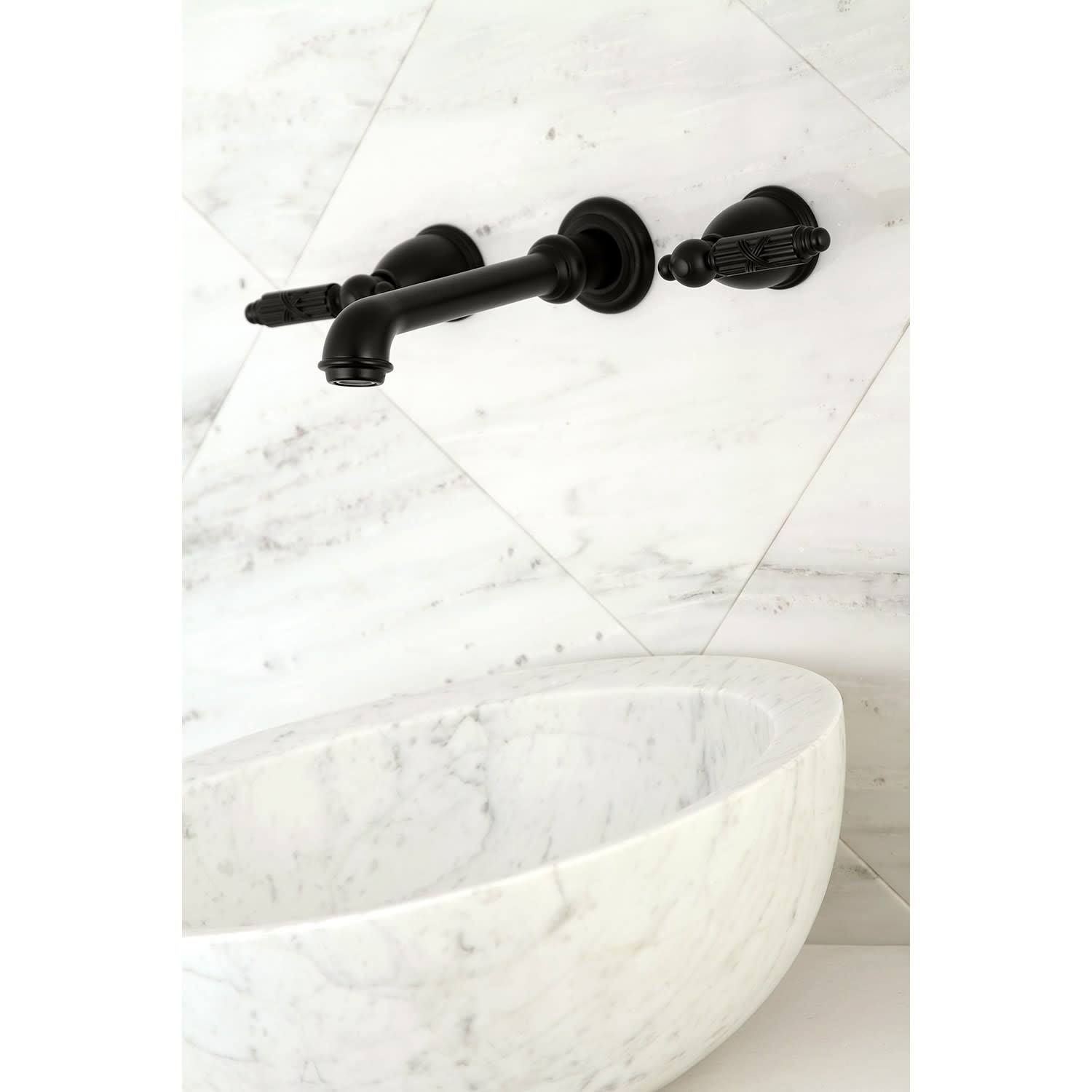 Polished Nickel 8-Inch Center Wall Mount Bathroom Faucet R73678