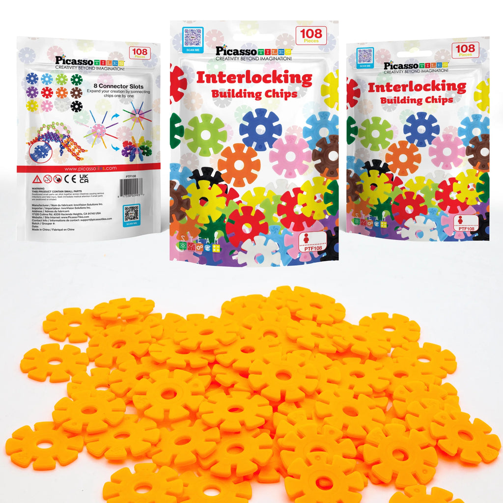 108 Pcs Interlocking Disc Construction Blocks in Orange T3836