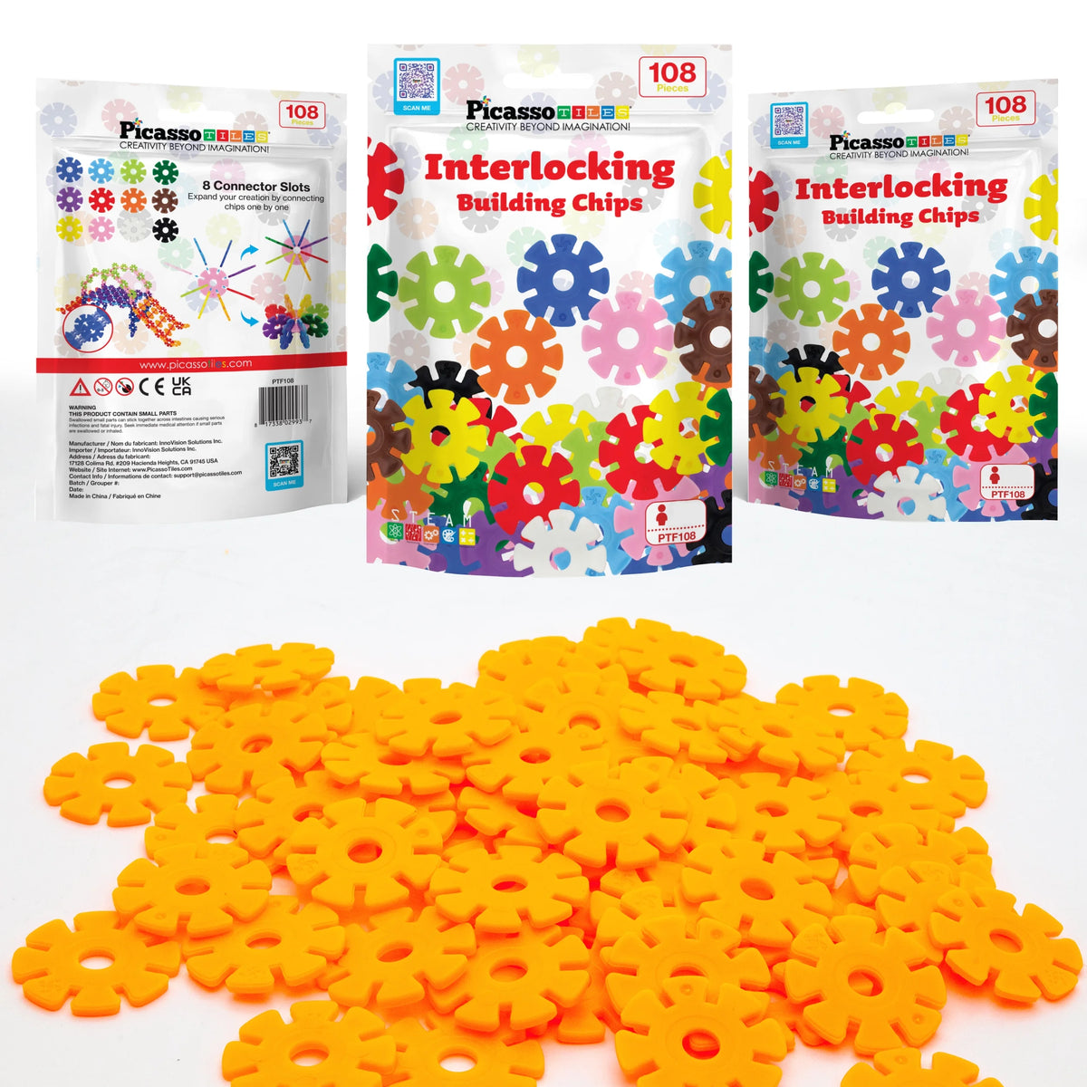 108 Pcs Interlocking Disc Construction Blocks in Orange T3836