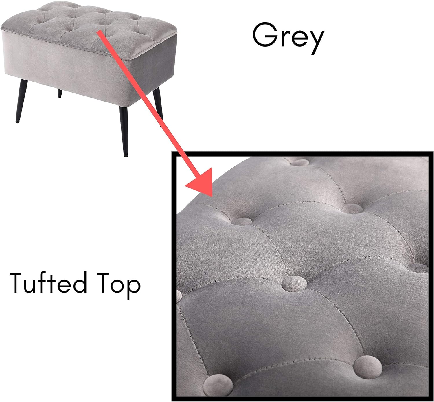 Grey Velvet Ottoman Foot Stool with Steel Legs R9939