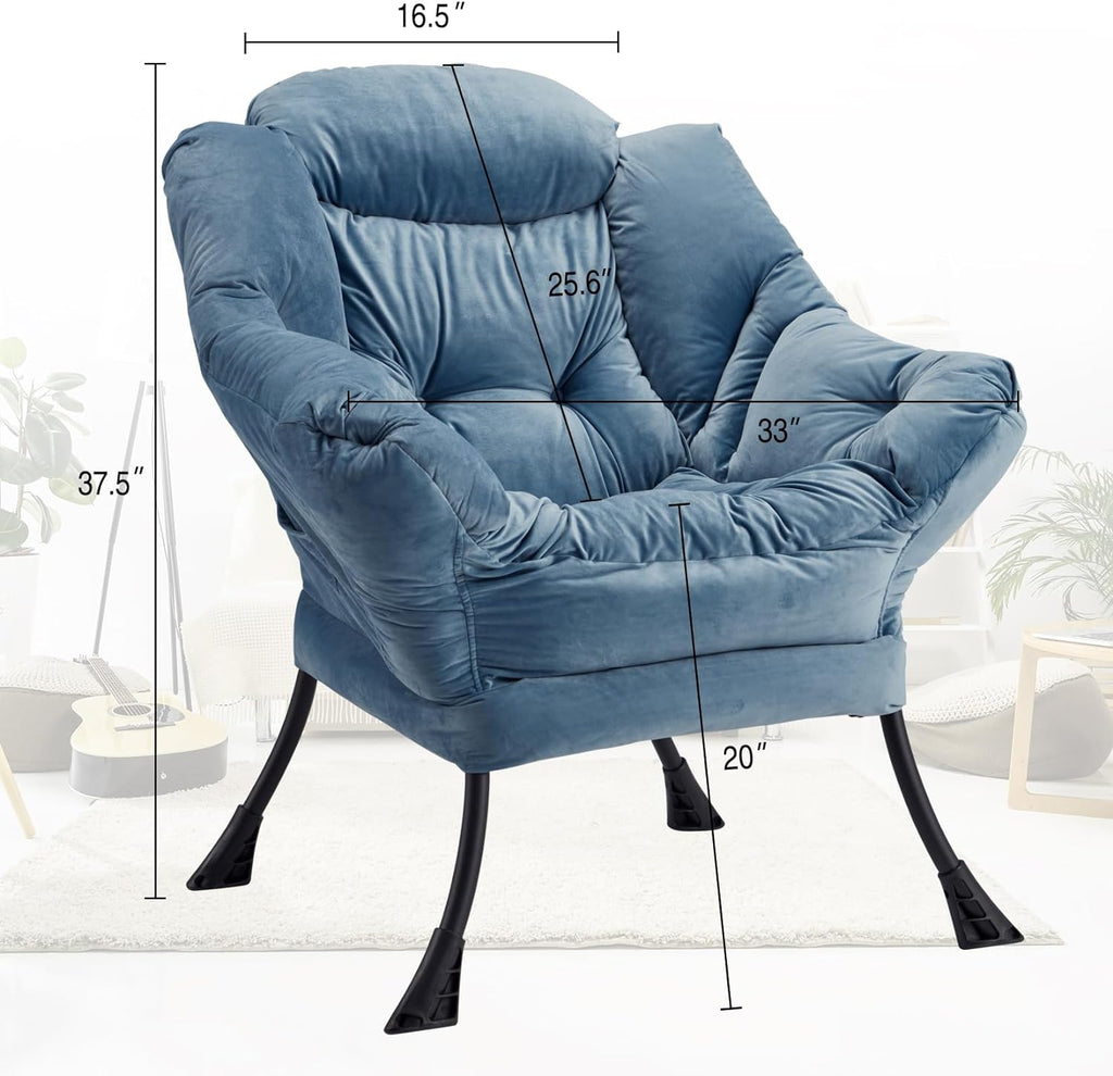 Blue Velvet Lounge Chair with Steel Frame and Side Pocket J4874