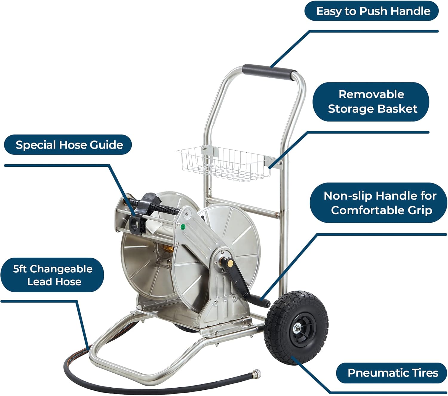 Stainless Steel Hose Reel Cart with Crank, 150-Feet 5/8 Hose Capacity R992892