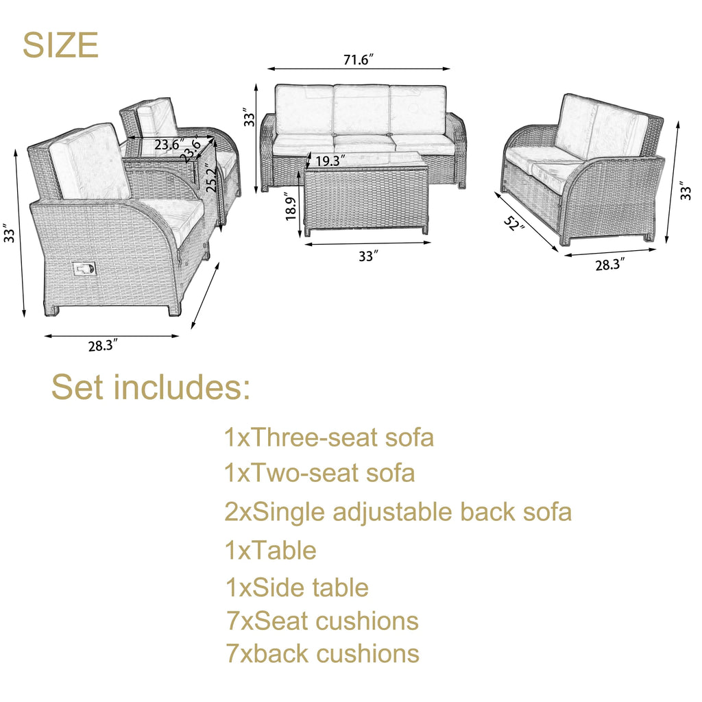 6-Piece Outdoor Wicker PE Rattan Sectional Sofa Set L6522