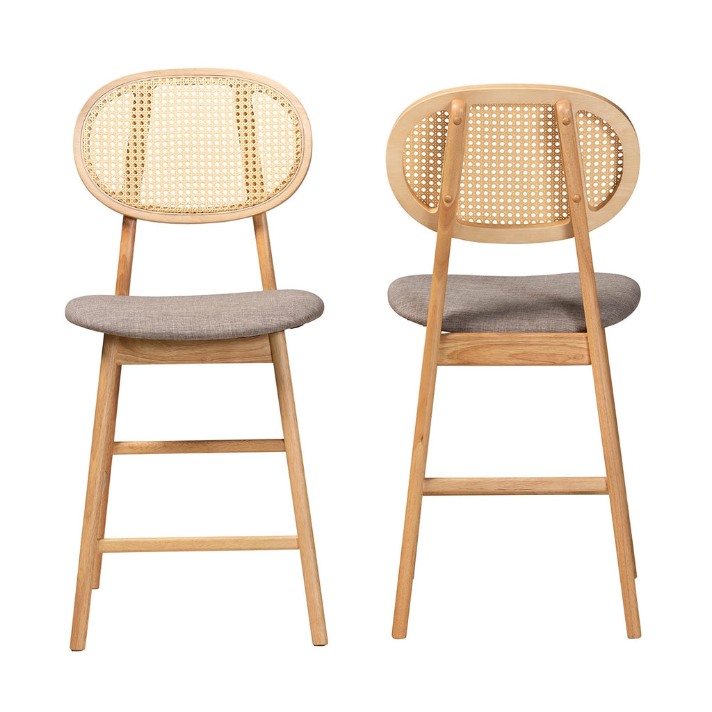Grey Fabric and Natural Oak Finished Wood 2-Piece Counter Stool Set X80828