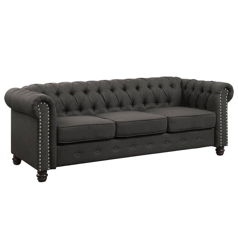 Gray Button Tufted Linen Fabric Sofa Y218