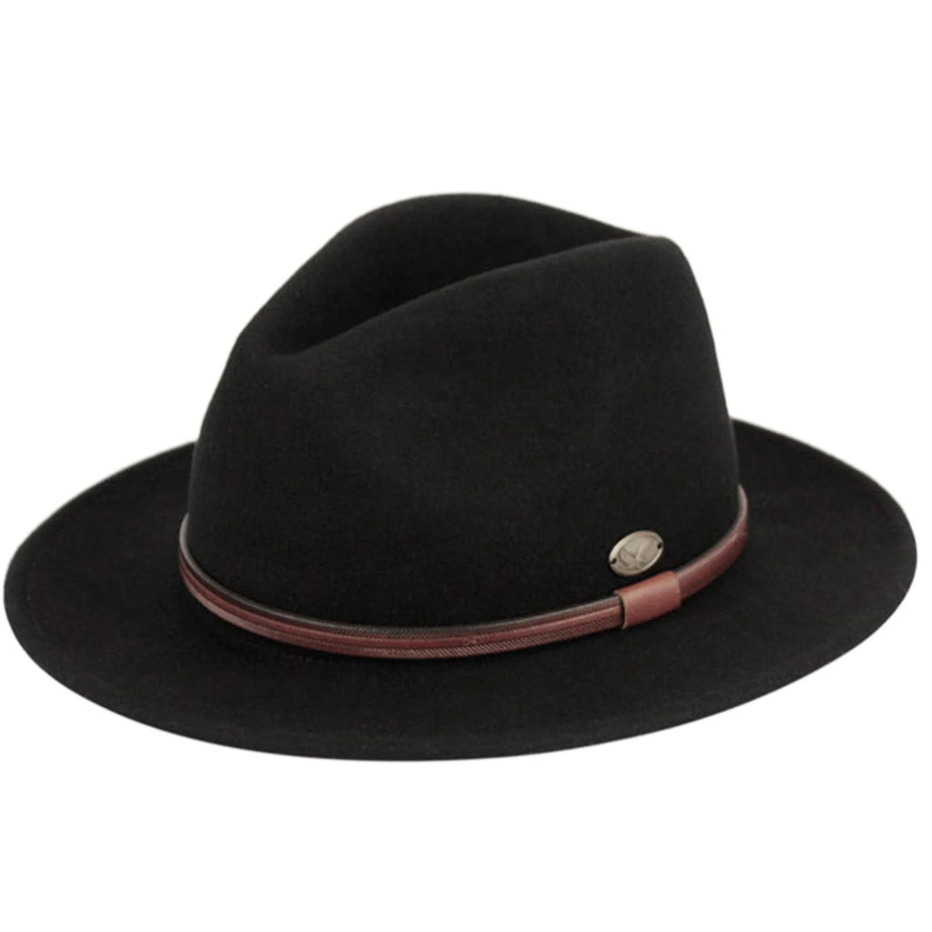 Wool Felt Outback Fedora with Faux Leather Band A827