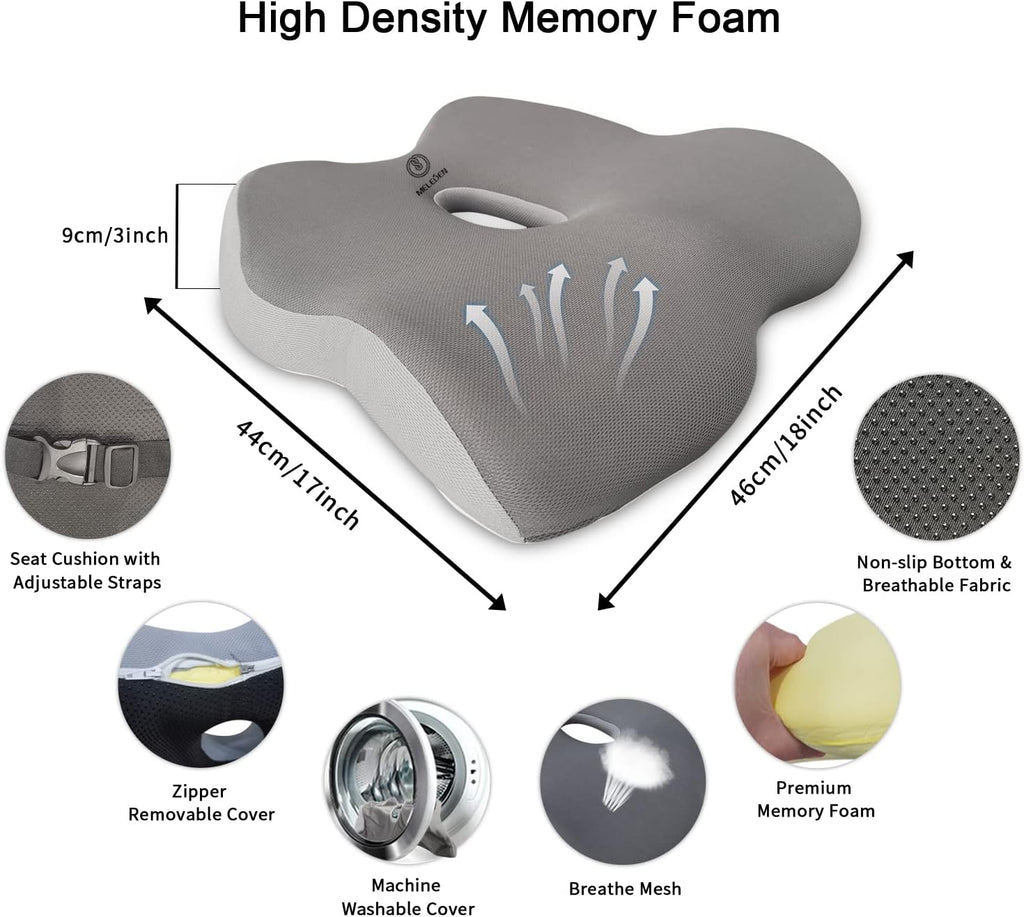 Memory Foam Seat Cushion with Adjustable Straps (Gray) M58221