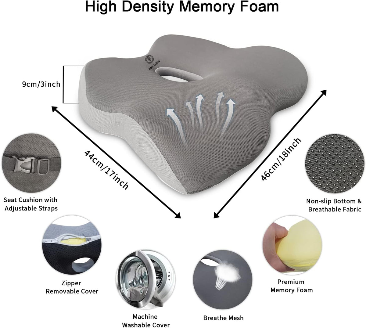 Memory Foam Seat Cushion with Adjustable Straps (Gray) M58221