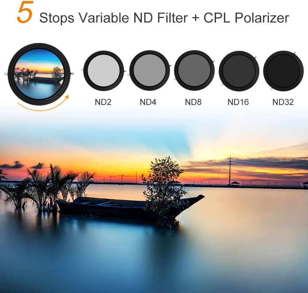 58mm Variable Fader ND2-ND32 ND Filter and CPL Circular Polarizing Filter 2 in 1, Pack of 2 Z344