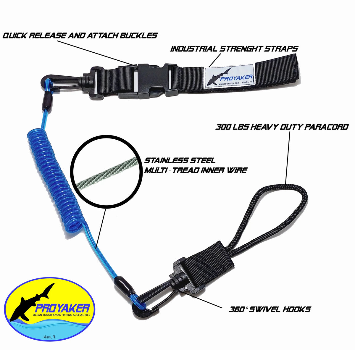 Ocean Tough Kayak Accessories Set of 2 Universal Paddle / Fishing Rod Leash A46852